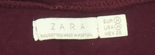 Zara Women Brown Hello Goodbye Embroidered Cotton T-Shirt Size 10