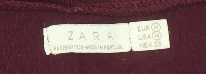 Zara Women Brown Hello Goodbye Embroidered Cotton T-Shirt Size 10