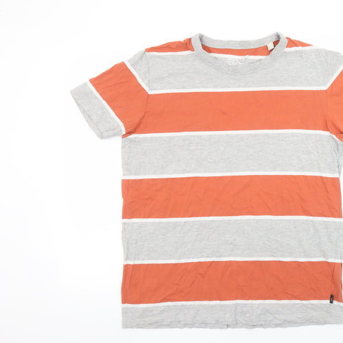 Esprit Men’s Grey and Orange Striped T-Shirt Size L Regular Fit