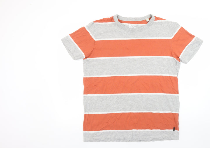 Esprit Men’s Grey and Orange Striped T-Shirt Size L Regular Fit