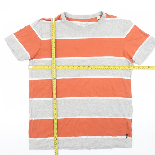 Esprit Men’s Grey and Orange Striped T-Shirt Size L Regular Fit