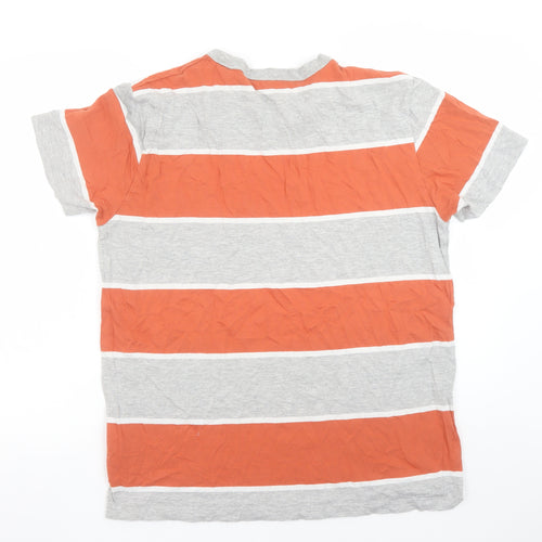 Esprit Men’s Grey and Orange Striped T-Shirt Size L Regular Fit
