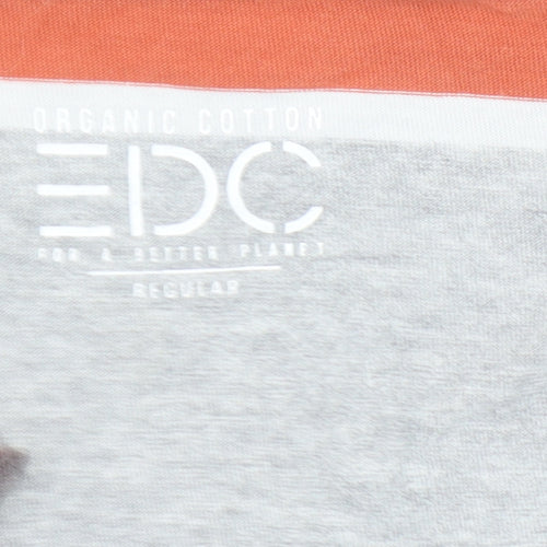 Esprit Men’s Grey and Orange Striped T-Shirt Size L Regular Fit