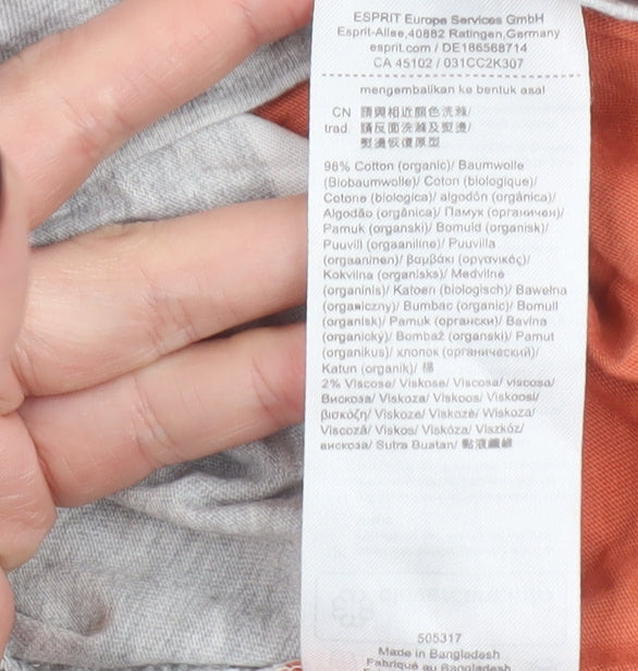 Esprit Men’s Grey and Orange Striped T-Shirt Size L Regular Fit