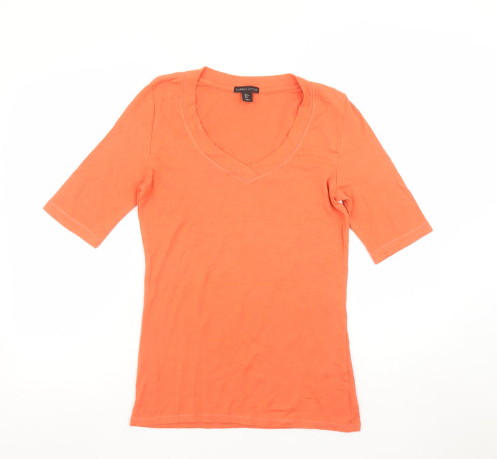 Carole Little Womens Orange V-Neck Short Sleeve Jersey T-Shirt Size L