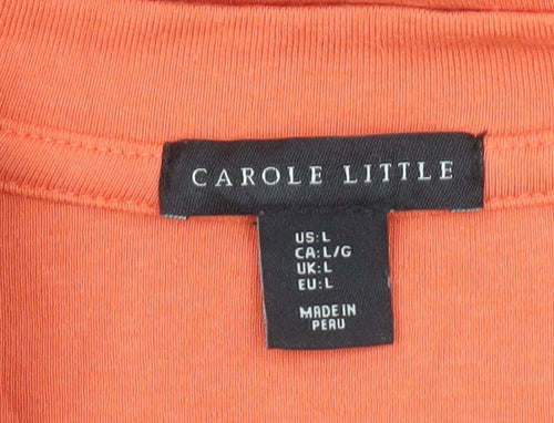 Carole Little Womens Orange V-Neck Short Sleeve Jersey T-Shirt Size L