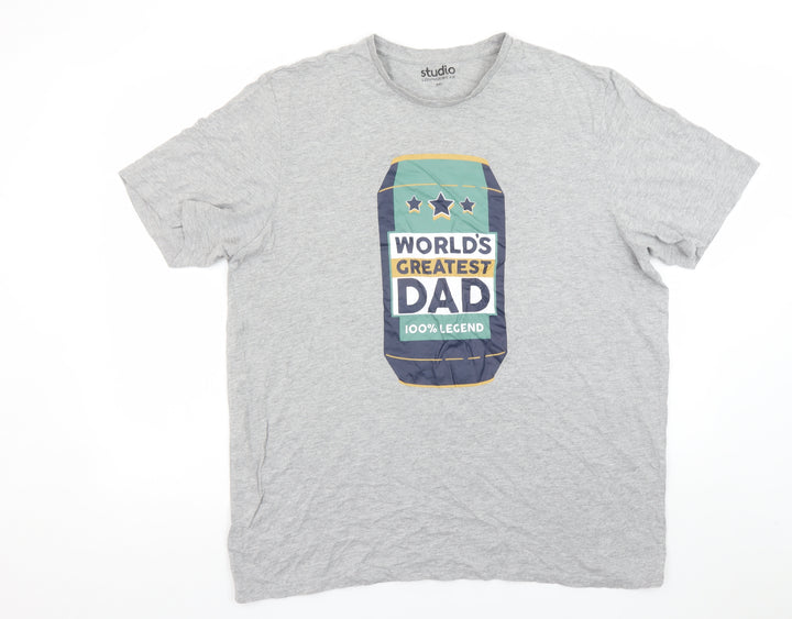 Studio Loungewear Men's Grey XXL World's Greatest Dad T-Shirt