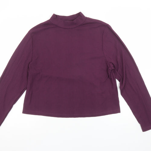 Max Womens Purple Mock Neck Long Sleeve Stretch Top XL