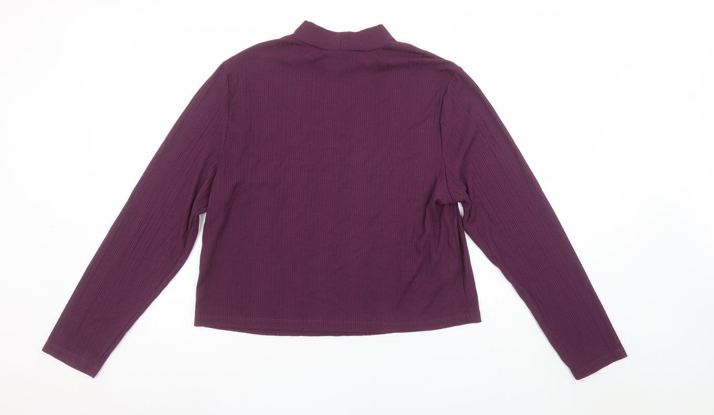 Max Womens Purple Mock Neck Long Sleeve Stretch Top XL