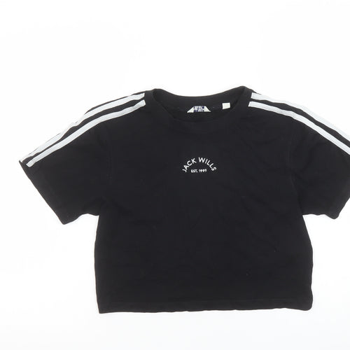 Jack Wills Women's Black Cropped T-Shirt UK 8 Cotton Raglan Style