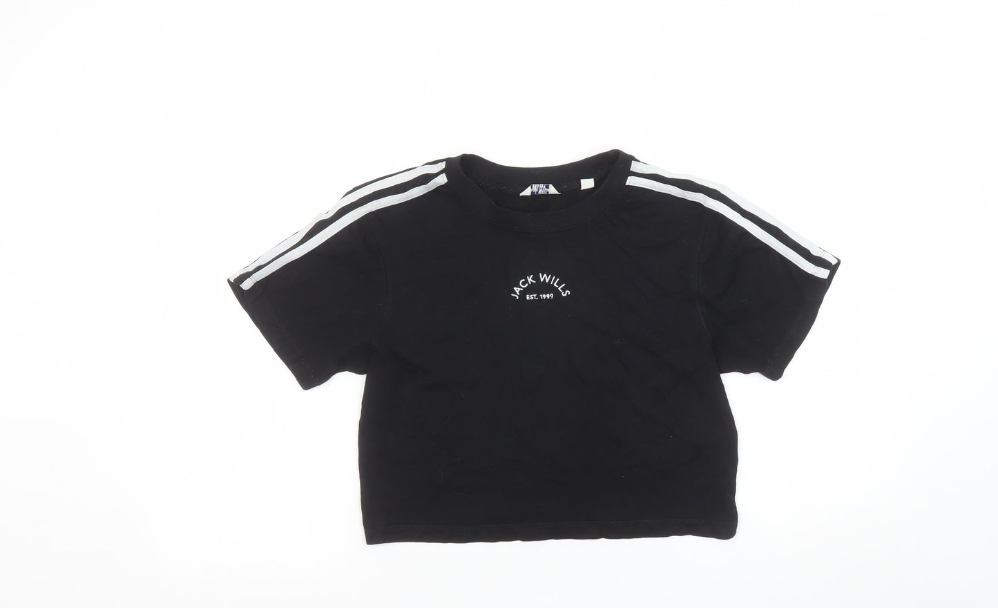 Jack Wills Women's Black Cropped T-Shirt UK 8 Cotton Raglan Style
