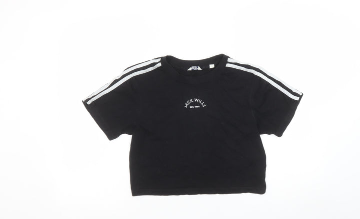 Jack Wills Women's Black Cropped T-Shirt UK 8 Cotton Raglan Style