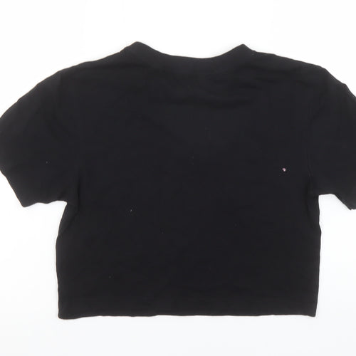 Jack Wills Women's Black Cropped T-Shirt UK 8 Cotton Raglan Style