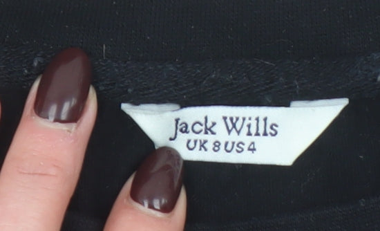 Jack Wills Women's Black Cropped T-Shirt UK 8 Cotton Raglan Style