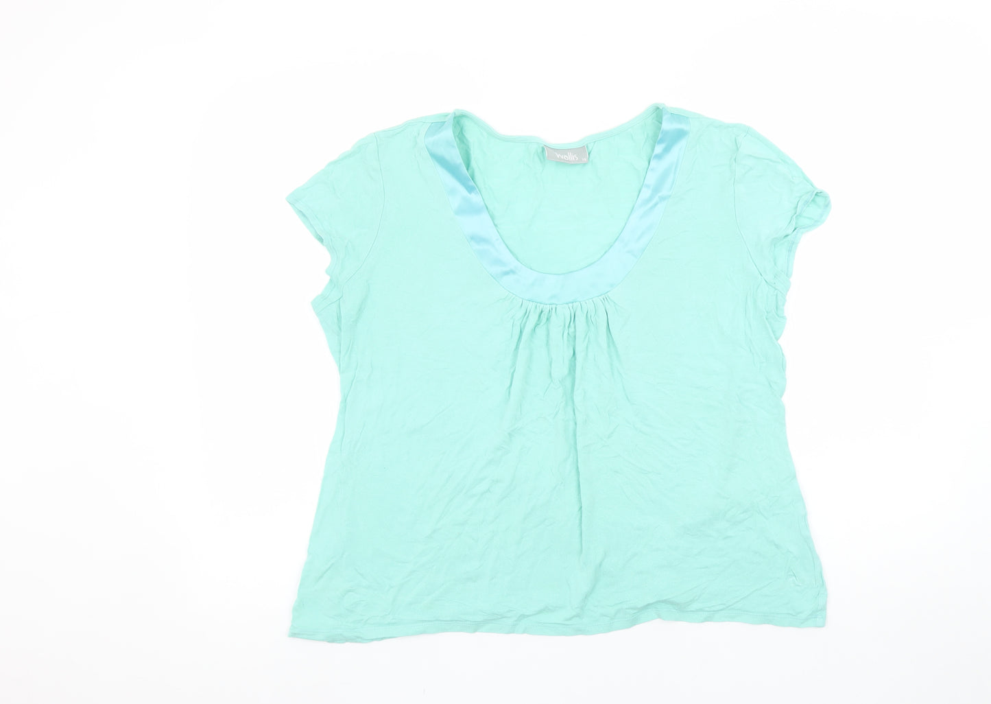 Wallis Women Green Size 16 Scoop Neck Short Sleeve Cotton Top