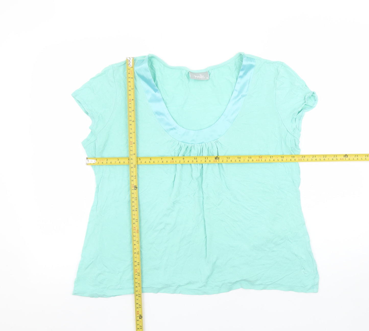 Wallis Women Green Size 16 Scoop Neck Short Sleeve Cotton Top
