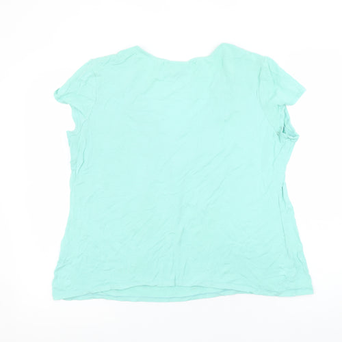 Wallis Women Green Size 16 Scoop Neck Short Sleeve Cotton Top