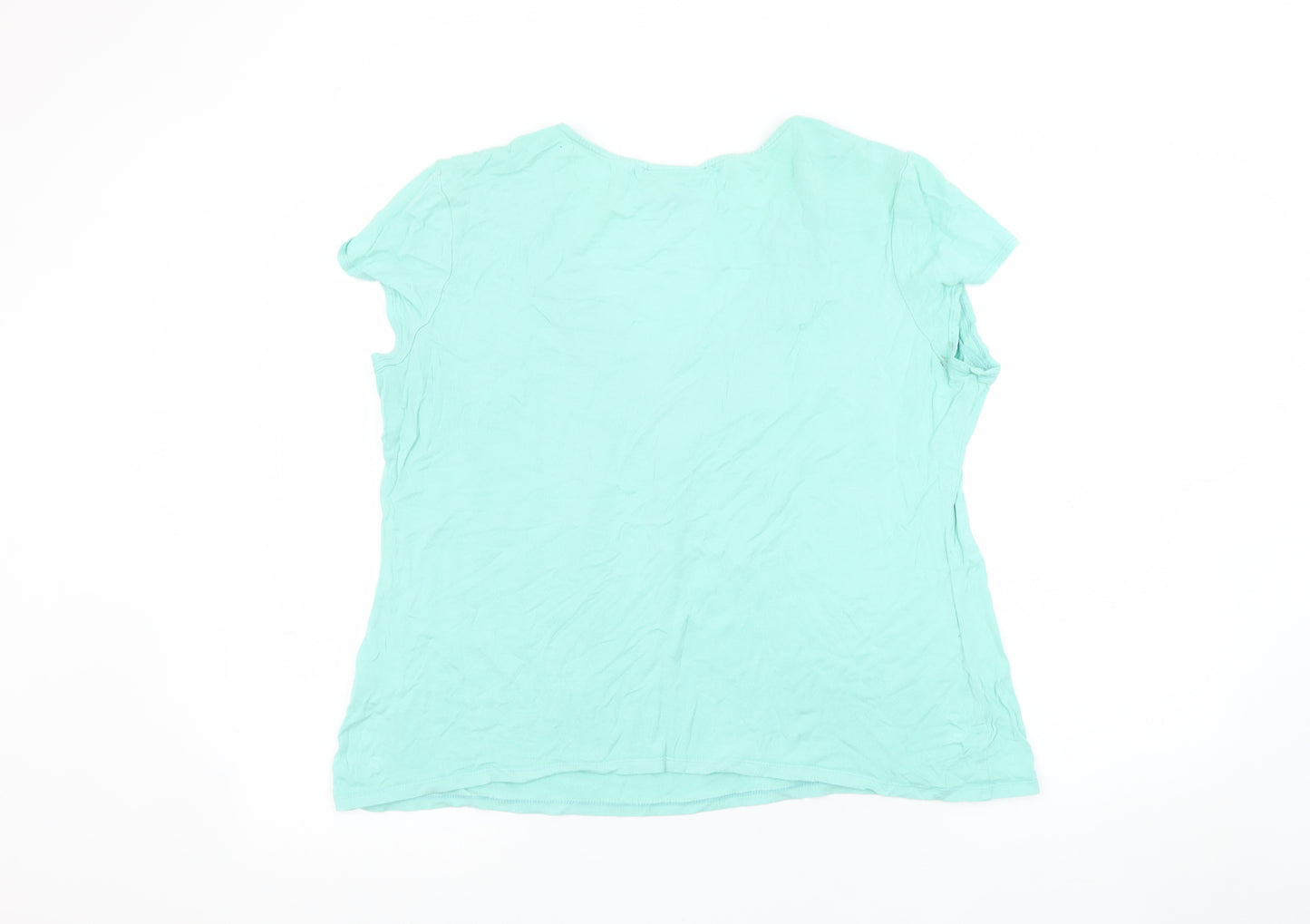 Wallis Women Green Size 16 Scoop Neck Short Sleeve Cotton Top