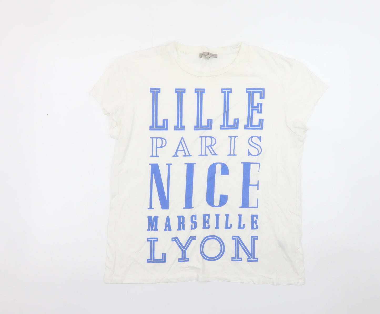 Marks and Spencer Womens White Size 12 City Print Cotton T-Shirt