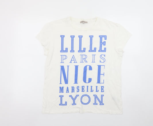 Marks and Spencer Womens White Size 12 City Print Cotton T-Shirt