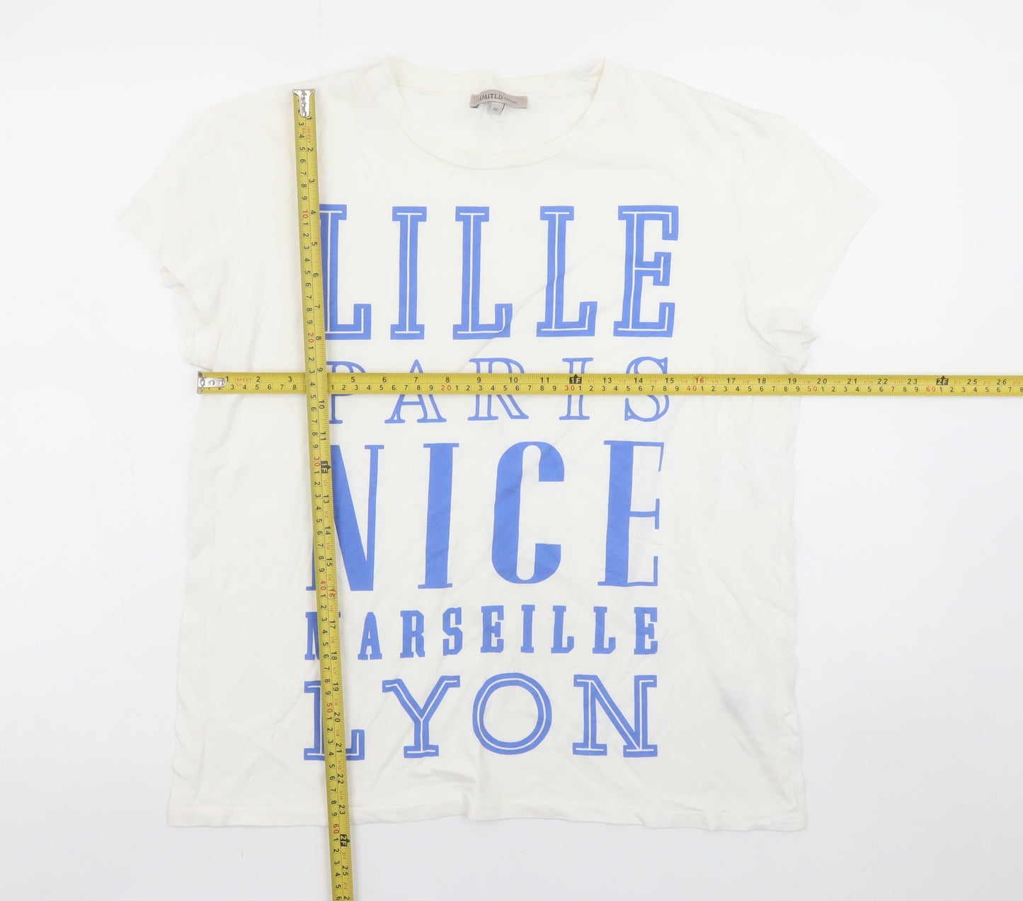 Marks and Spencer Womens White Size 12 City Print Cotton T-Shirt