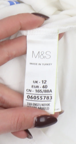 Marks and Spencer Womens White Size 12 City Print Cotton T-Shirt