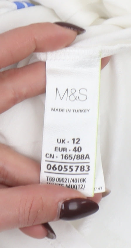 Marks and Spencer Womens White Size 12 City Print Cotton T-Shirt