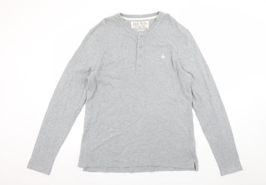 Jack Wills Men’s Grey Henley Long Sleeve Cotton T-Shirt Size L