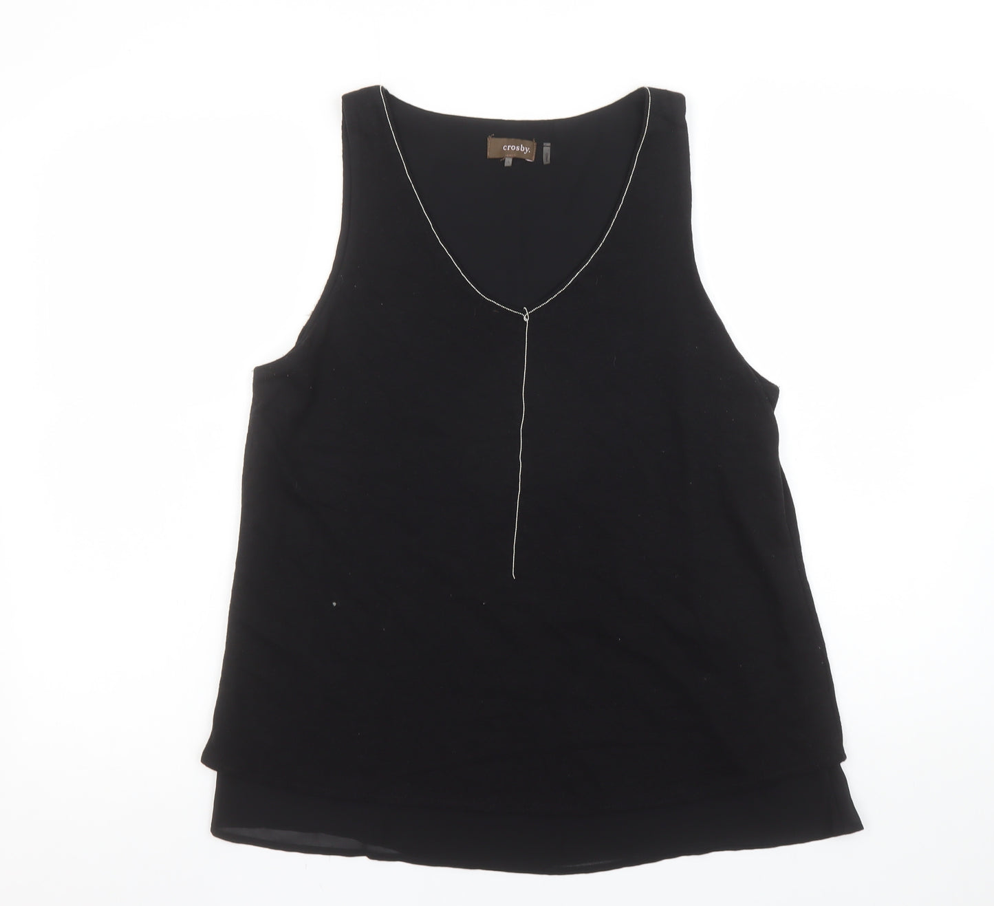 Crosby Womens Black Linen Blend V-Neck Sleeveless Tank Top Size L