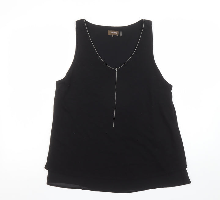 Crosby Womens Black Linen Blend V-Neck Sleeveless Tank Top Size L