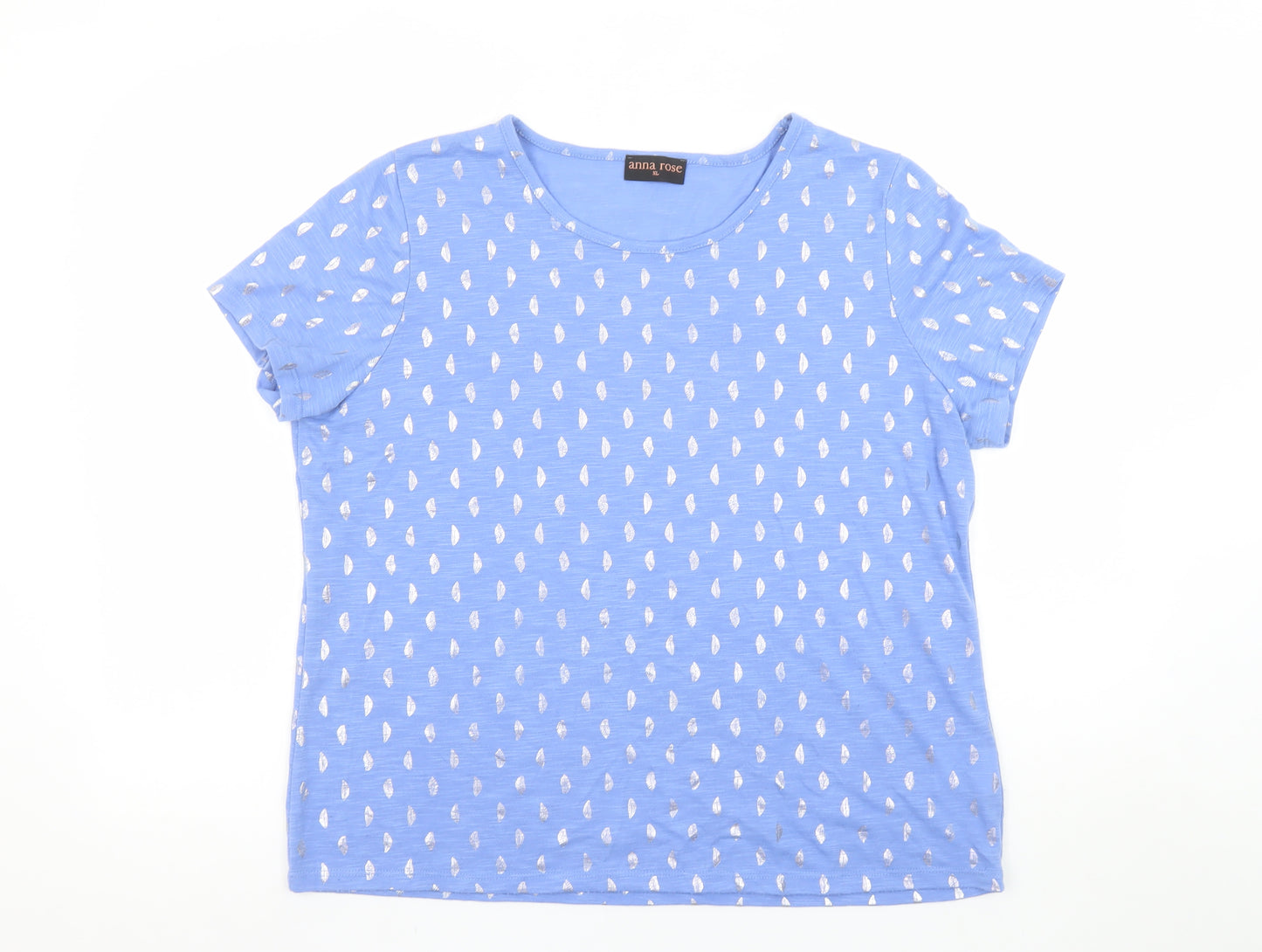 Anna Rose Women Blue Metallic Print Short Sleeve T-Shirt XL