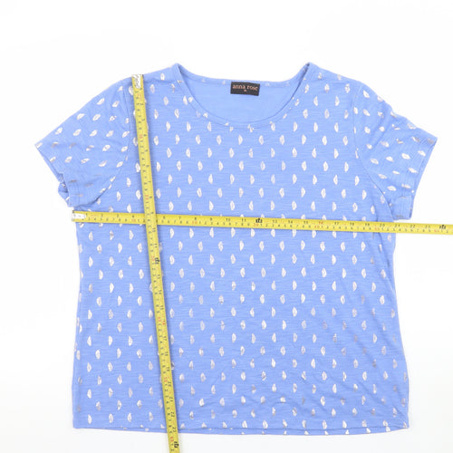 Anna Rose Women Blue Metallic Print Short Sleeve T-Shirt XL