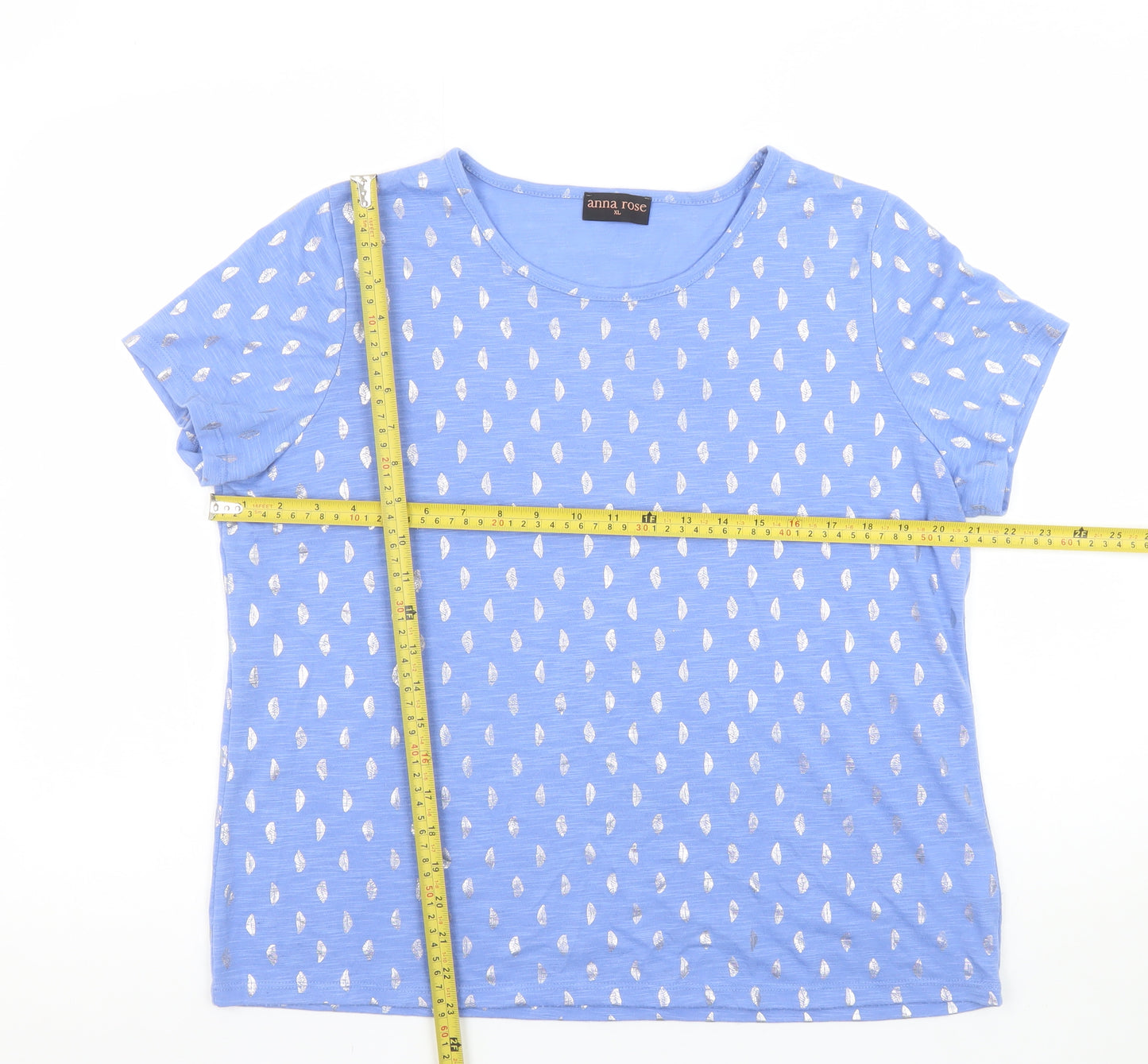 Anna Rose Women Blue Metallic Print Short Sleeve T-Shirt XL