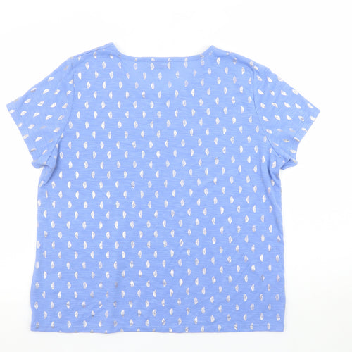 Anna Rose Women Blue Metallic Print Short Sleeve T-Shirt XL