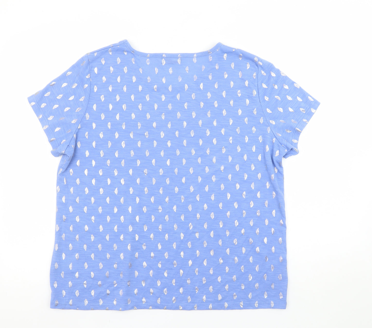 Anna Rose Women Blue Metallic Print Short Sleeve T-Shirt XL