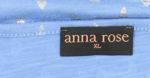 Anna Rose Women Blue Metallic Print Short Sleeve T-Shirt XL