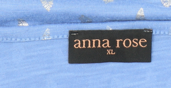 Anna Rose Women Blue Metallic Print Short Sleeve T-Shirt XL