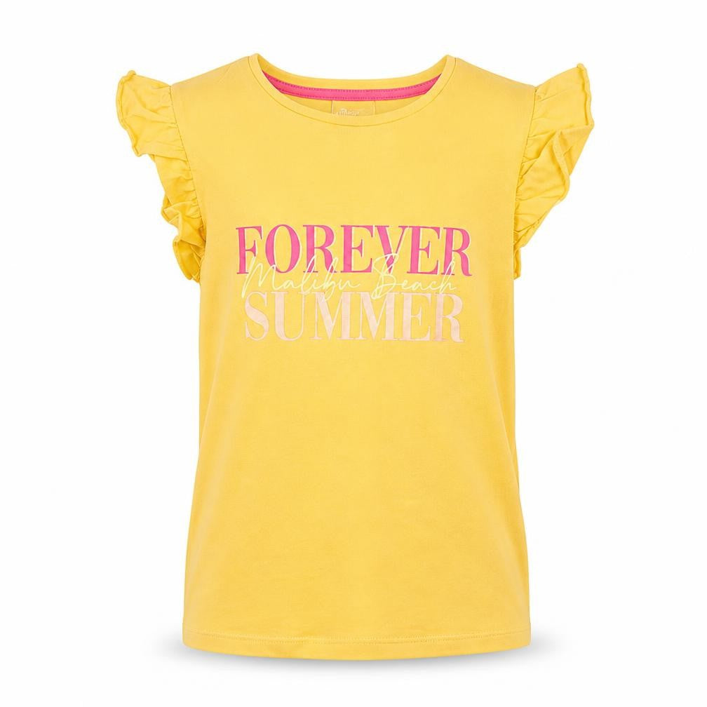 Matalan Girls Yellow Summer Graphic Ruffle Sleeve Cotton T-Shirt - 9 Years