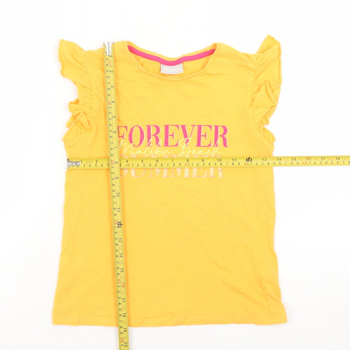 Matalan Girls Yellow Summer Graphic Ruffle Sleeve Cotton T-Shirt - 9 Years