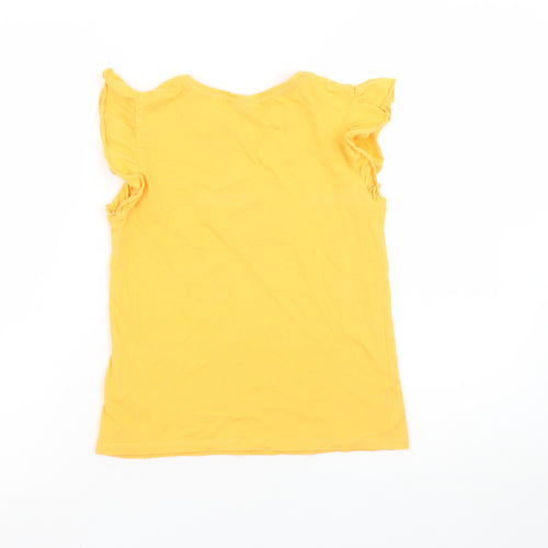 Matalan Girls Yellow Summer Graphic Ruffle Sleeve Cotton T-Shirt - 9 Years