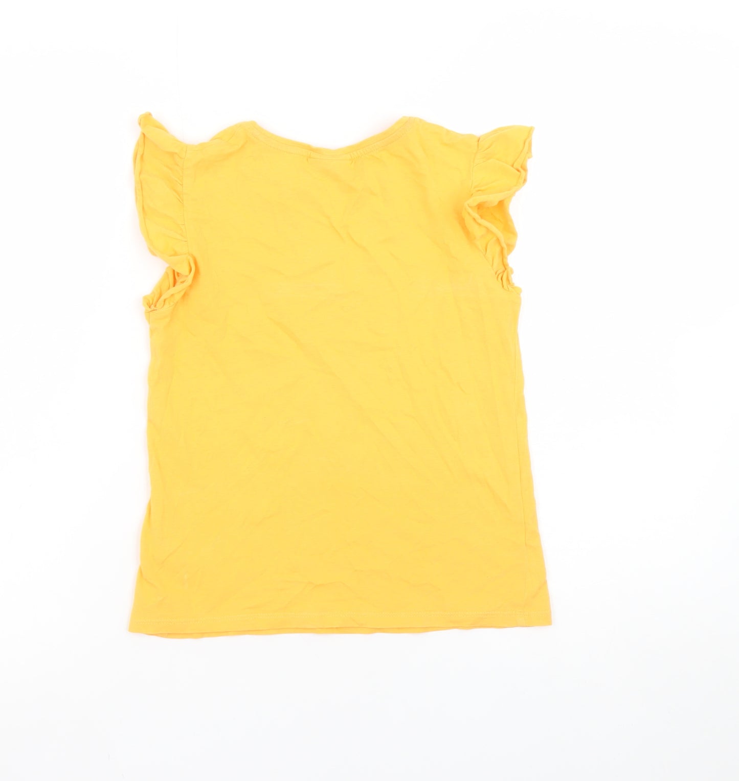 Matalan Girls Yellow Summer Graphic Ruffle Sleeve Cotton T-Shirt - 9 Years