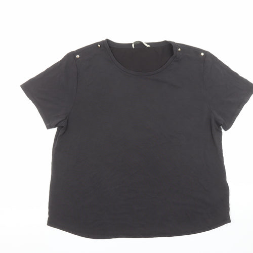 Oasis Womens Black Short Sleeve Basic T-Shirt Size L Modal Blend