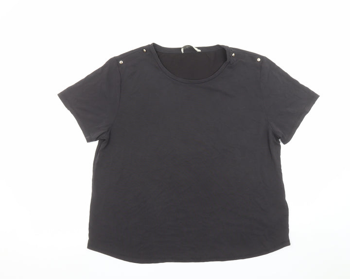 Oasis Womens Black Short Sleeve Basic T-Shirt Size L Modal Blend