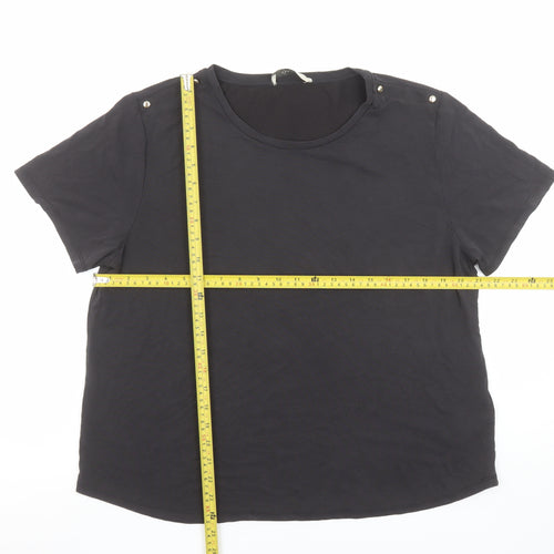 Oasis Womens Black Short Sleeve Basic T-Shirt Size L Modal Blend