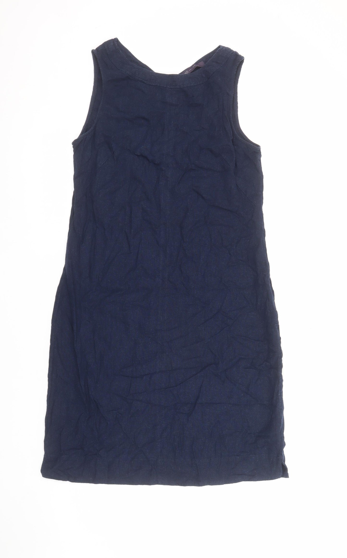 Marks and Spencer Women’s Blue Linen Blend V-Neck Shift Dress UK 8