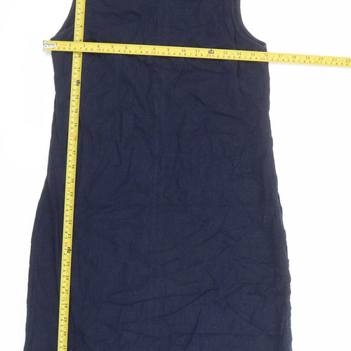 Marks and Spencer Women’s Blue Linen Blend V-Neck Shift Dress UK 8