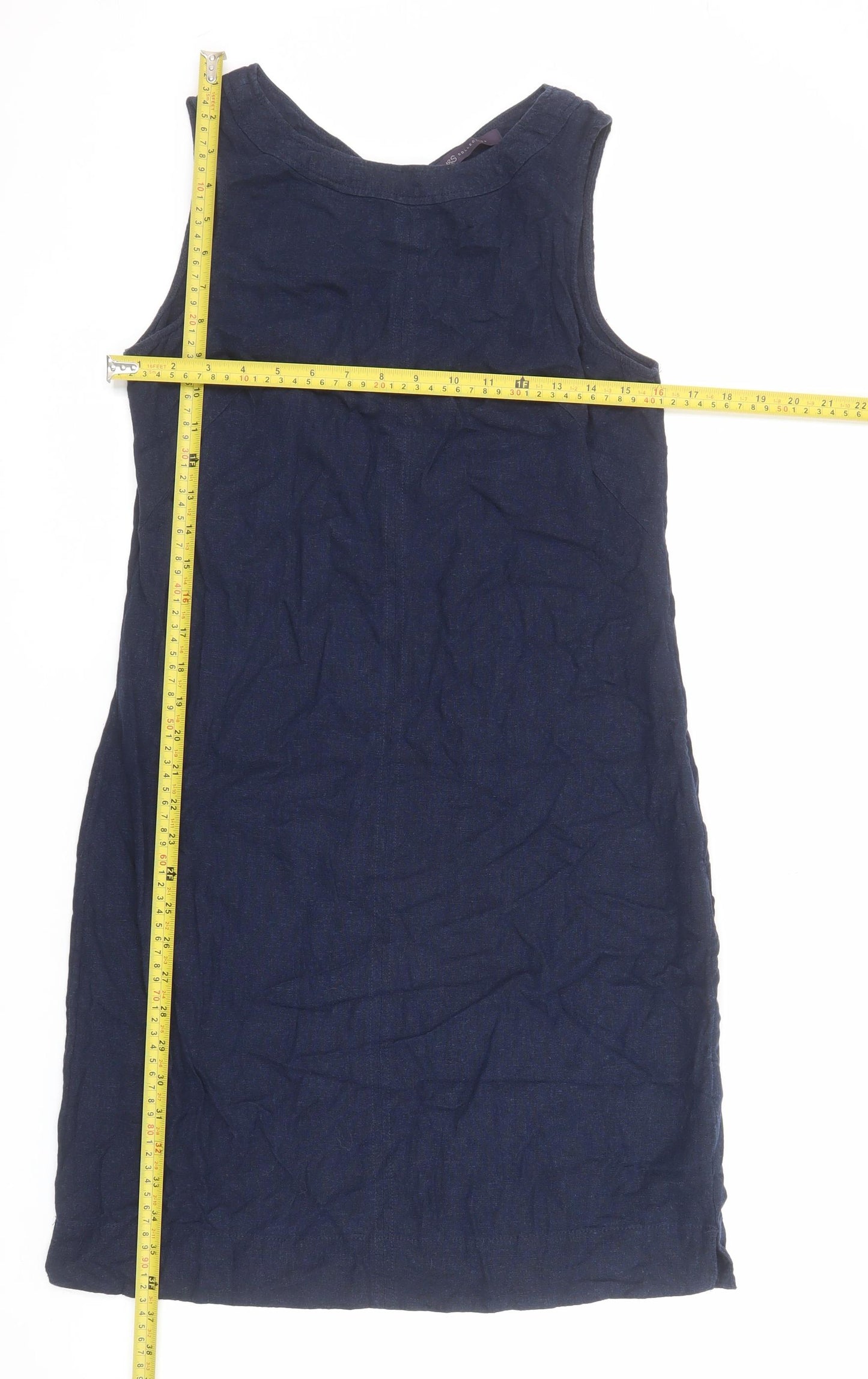 Marks and Spencer Women’s Blue Linen Blend V-Neck Shift Dress UK 8