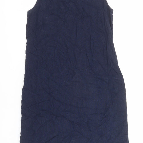 Marks and Spencer Women’s Blue Linen Blend V-Neck Shift Dress UK 8