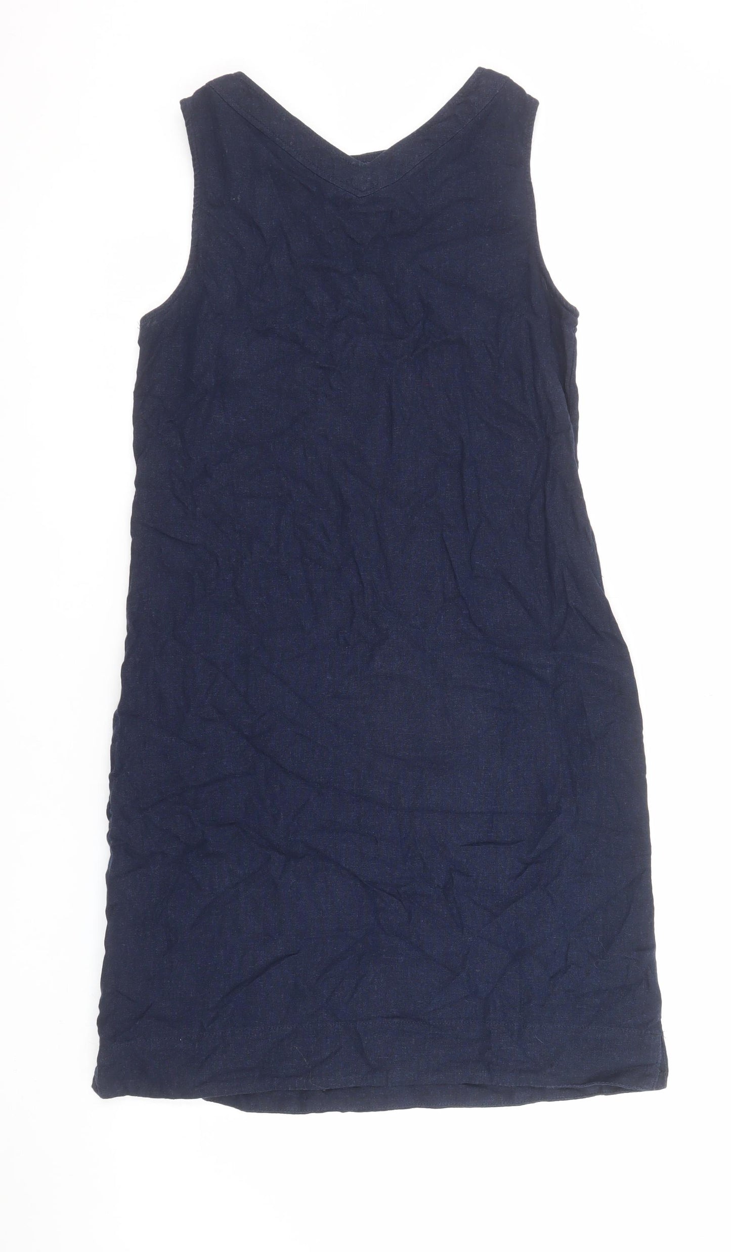 Marks and Spencer Women’s Blue Linen Blend V-Neck Shift Dress UK 8