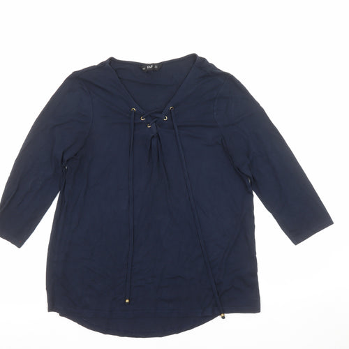 F&F Women's Blue Viscose Tunic Blouse UK 14 V-Neck 3/4 Sleeve